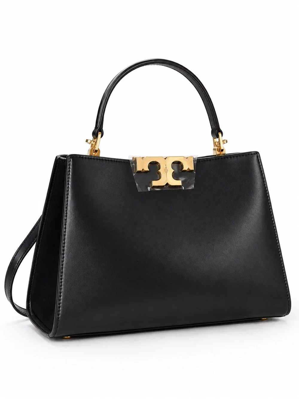 Tory Burch Eleanor Satchel Black Leather Gold Logo Shoulder Bag NWT $795